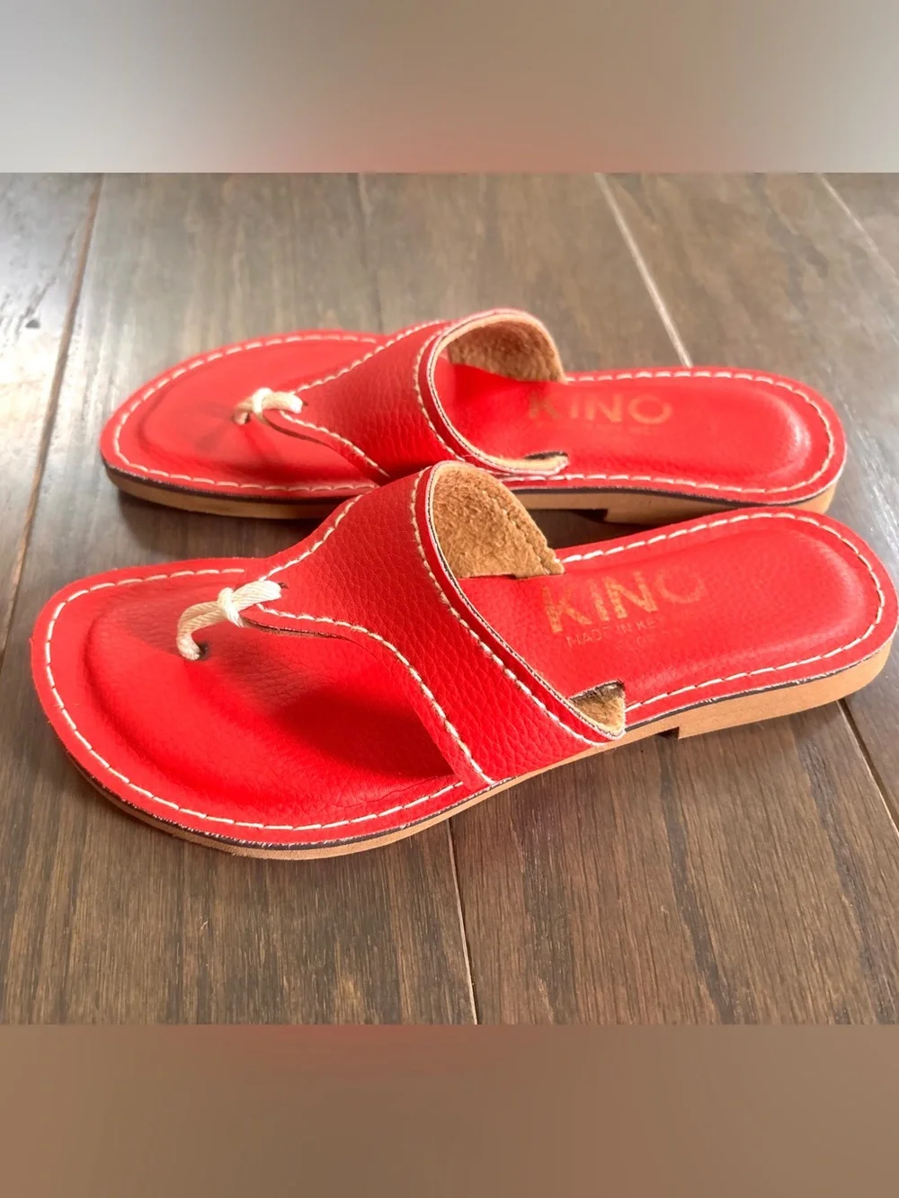 Kino Red Leather Thong Flip Flop Sandals- Made in Key West USA- Size 8